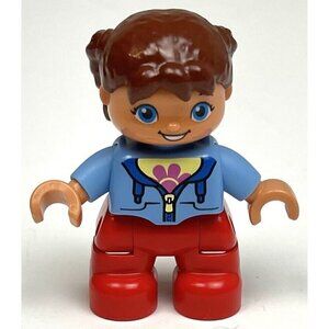 LEGO Duplo Creative Building Basket Replacement Minifig 2" GIRL Blue Red Brown